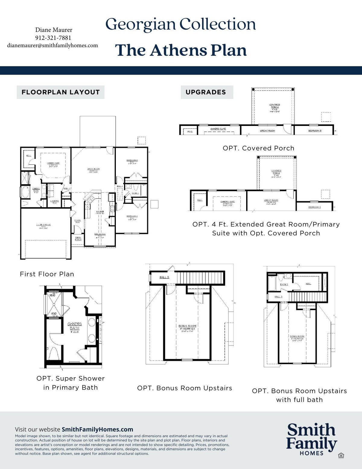 Floor plan layout sheet for the Athens Plan showing the first and second floor plans and the available structural options