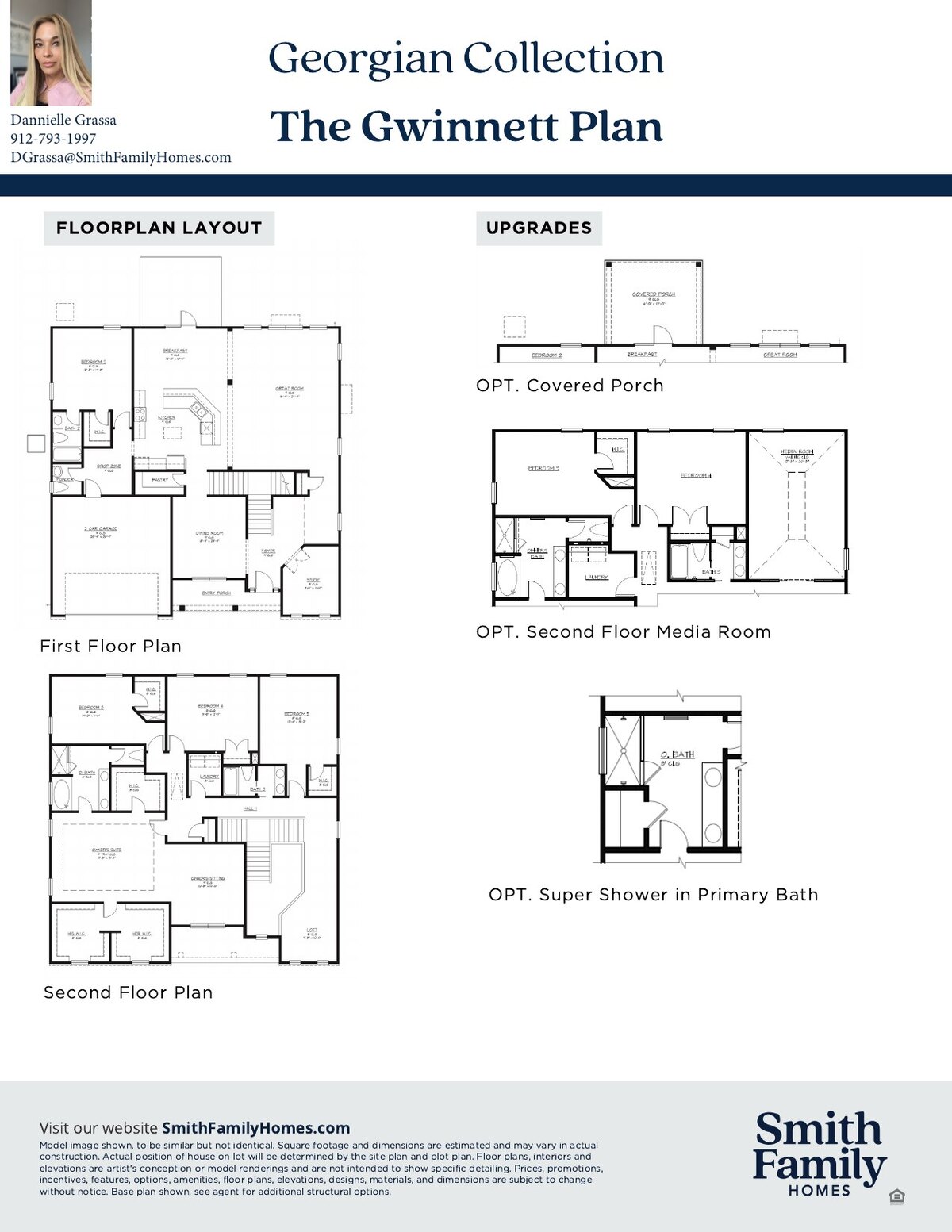 Floor plan layout sheet for the Gwinnett Plan showing the first and second floor plans and the available structural options