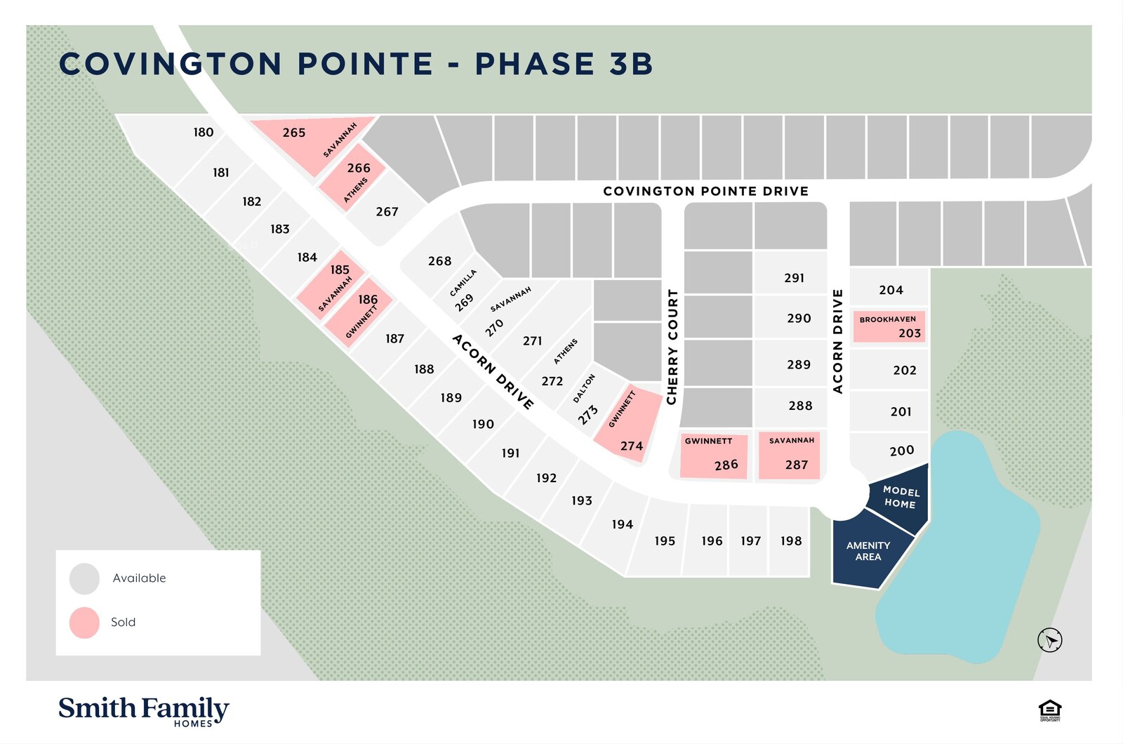 Site map of Covington Pointe showing the lot layout across the community